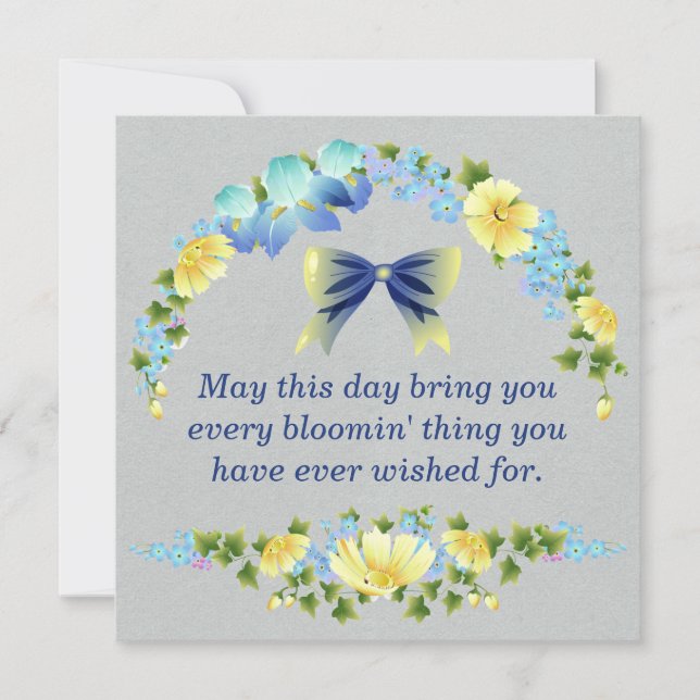 Yellow Buttercups and Blue Iris Greeting Card (Front)