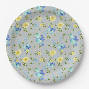 Yellow Buttercups and Blue Iris Paper Plate