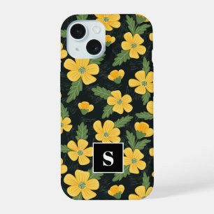 Yellow Buttercups Floral Flower Monogrammed iPhone 15 Case