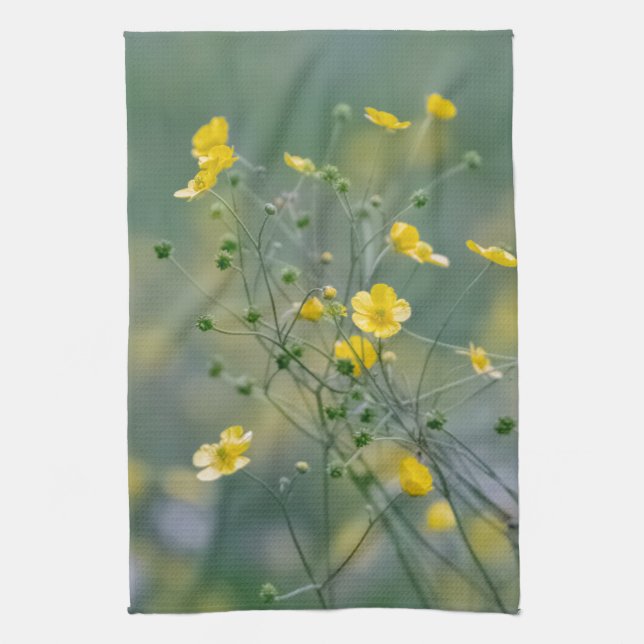 Yellow buttercups kitchen towel (Vertical)