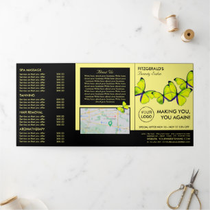 Yellow Butterflies, Beauty Salon Tri-Fold Flyer Invitation
