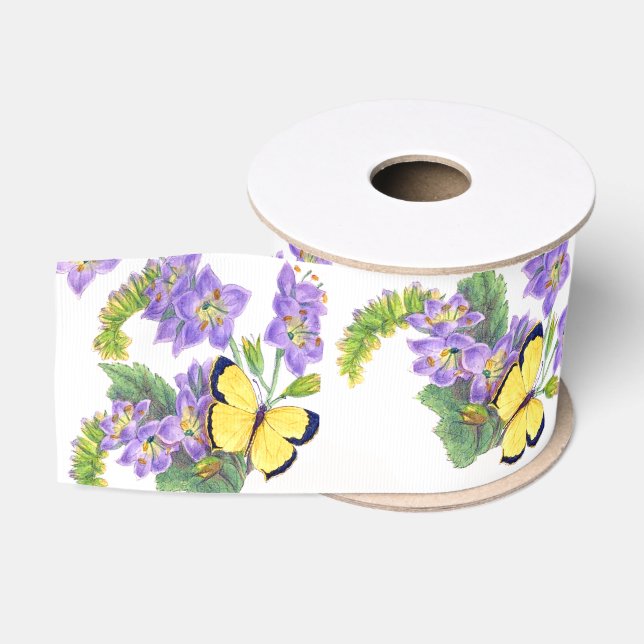 Yellow Butterflies Floral Flowers Ribbon Grosgrain Ribbon (Spool)