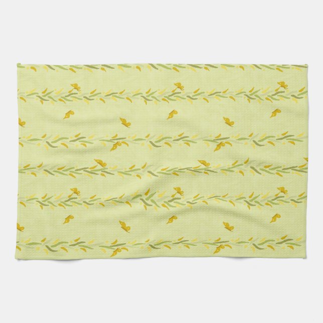 Yellow Butterflies on Vines Kitchen Towel (Horizontal)