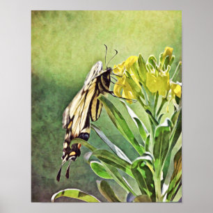 Yellow Butterfly and Flowers Art Print