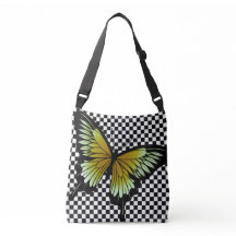 Yellow Butterfly Chequered Cross Body Tote Bag