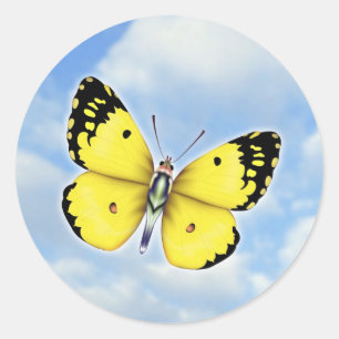 Yellow Butterfly Classic Round Sticker