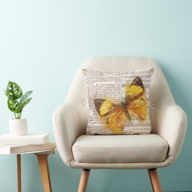 Yellow Butterfly Collage Throw Pillow (Chair)