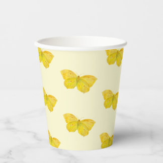 Yellow Butterfly Common Brimstone flying    Paper Cups