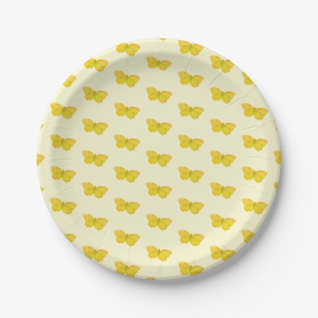 Yellow Butterfly Common Brimstone flying  Paper Plate (Front)