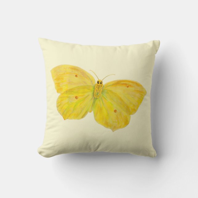 Yellow Butterfly Common Brimstone flying   Throw Pillow (Front)