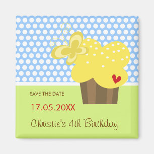 Yellow Butterfly Cupcake Fun Kid's Birthday Party Magnet
