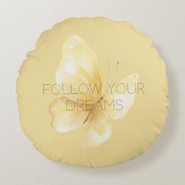 Yellow Butterfly Dreams Round Pillow (Front)
