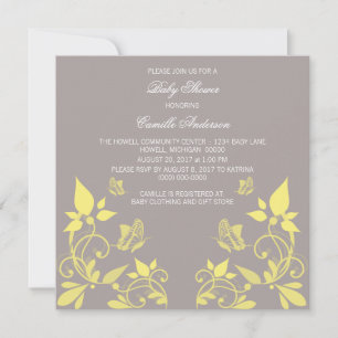 Yellow Butterfly Floral Baby Shower Invite