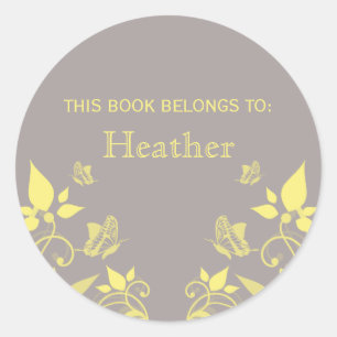 Yellow Butterfly Floral Bookplate Stickers