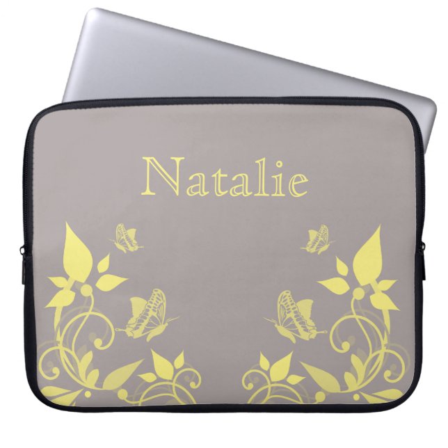 Yellow Butterfly Floral Electronics Sleeve (Front)