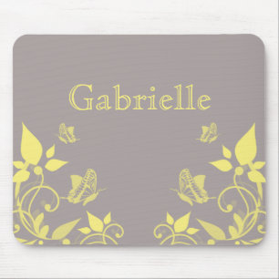 Yellow Butterfly Floral Mousepad