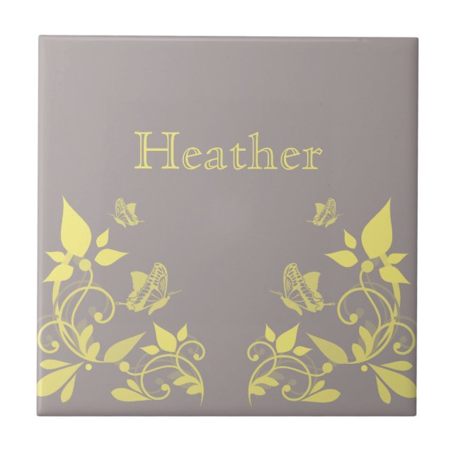 Yellow Butterfly Floral Tile (Front)