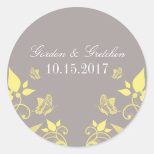 Yellow Butterfly Floral Wedding Stickers