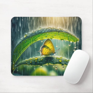 Yellow Butterfly In a Rain Shower Mouse Pad