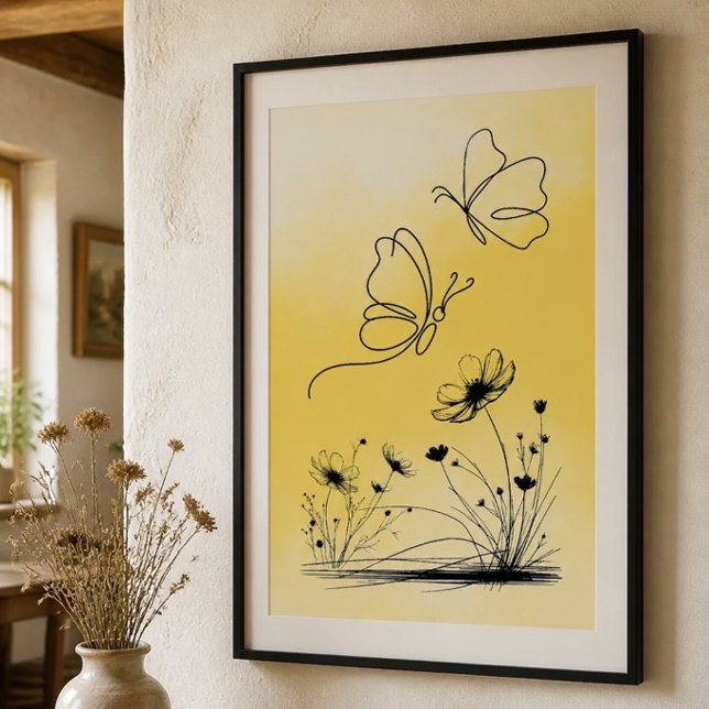 Yellow Butterfly Line Drawing Poster (Creator Uploaded)