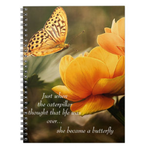Yellow Butterfly on Flowers Inspirational Quote Notebook