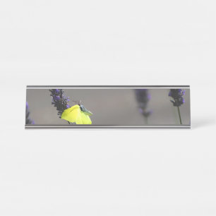 Yellow Butterfly on Purple Lavender Macro Photo Desk Name Plate