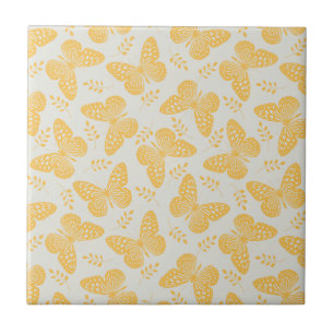 Yellow butterfly pattern on grey background tile