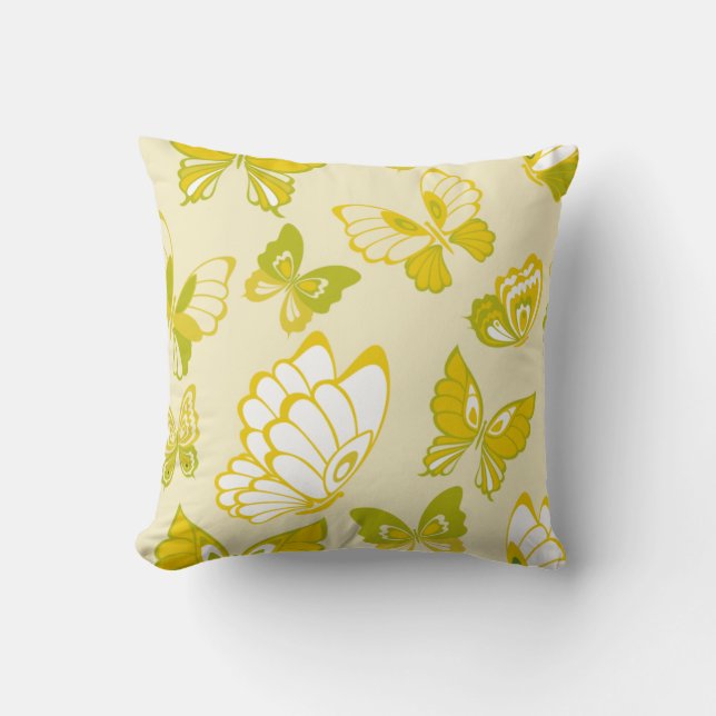 Yellow Butterfly Pattern Throw Pillow (Front)
