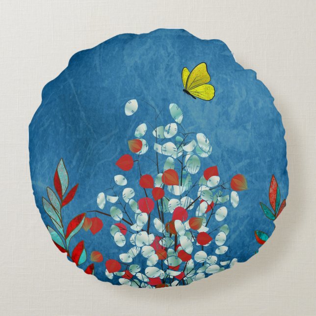 Yellow Butterfly Round Pillow (Back)