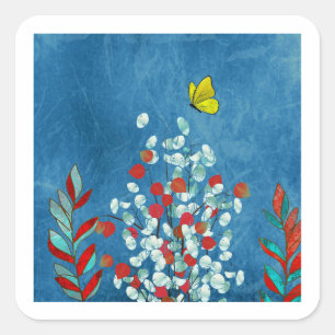 Yellow Butterfly Square Sticker