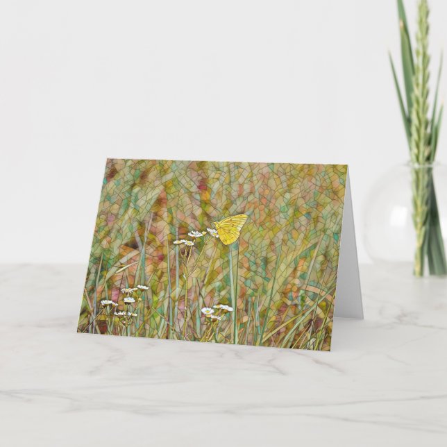Yellow Butterfly Stained Glass Style Art Note Card (Front)