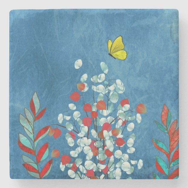Yellow Butterfly Stone Coaster (Front)