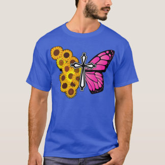 Yellow Butterfly Sunflowers Faith for Christian Me T-Shirt
