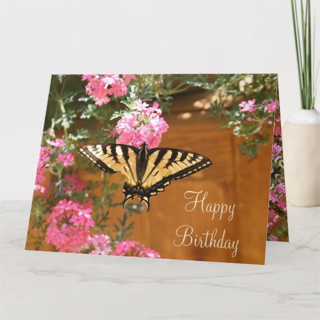 Yellow Butterfly With Flowers Card (Front)