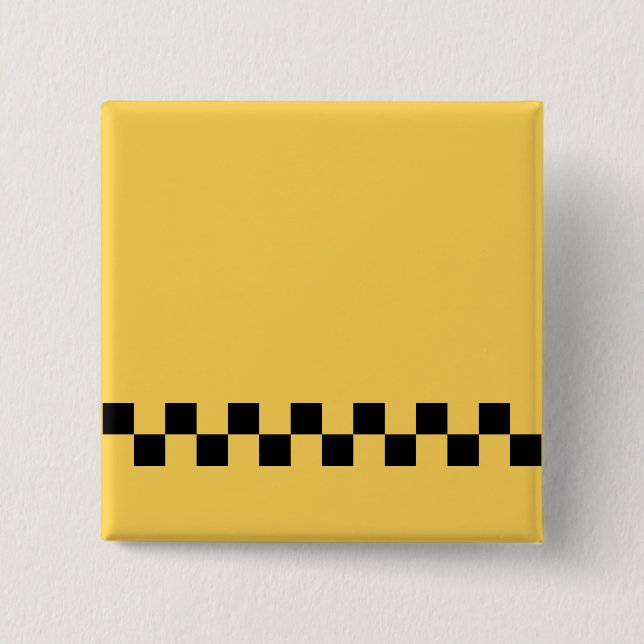 Yellow cab chequered pattern 2 inch square button (Front)