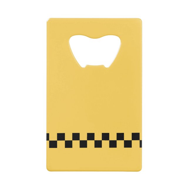 Yellow cab chequered pattern credit card bottle opener (Front)