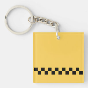 Yellow cab chequered pattern keychain