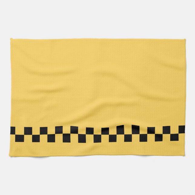 Yellow cab chequered pattern kitchen towel (Horizontal)