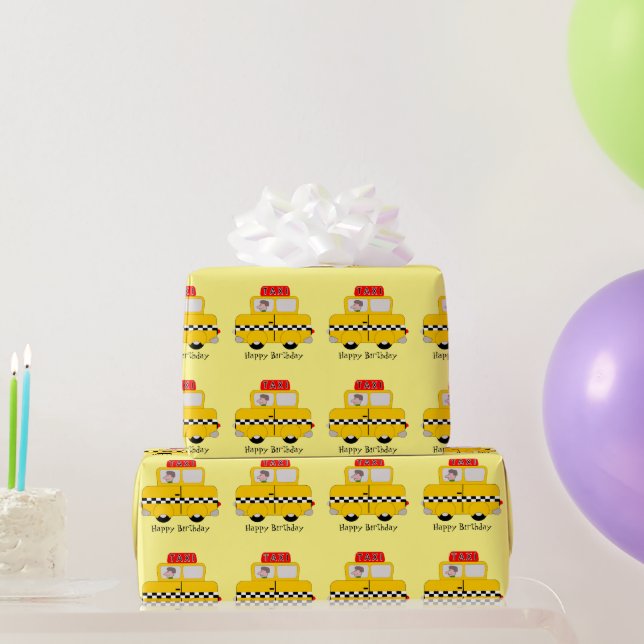 Yellow Cab Design Personalised Birthday Wrapping Paper (Party Gifts)
