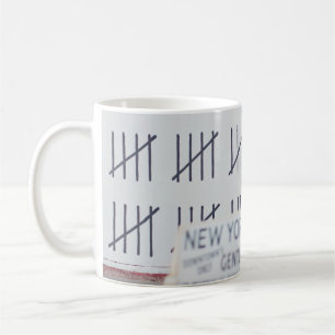 YELLOW CAB IN FRONT OF WHITE PAINTED WALL COFFEE MUG