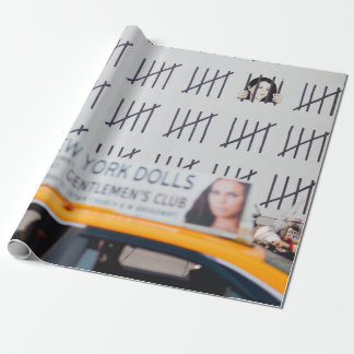 YELLOW CAB IN FRONT OF WHITE PAINTED WALL WRAPPING PAPER