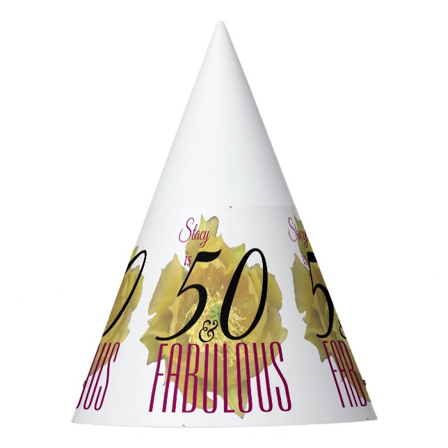 Yellow Cactus Flower 50 and Fabulous Birthday Party Hat (Front)