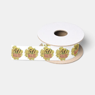 Yellow Cactus Flower 50 and Fabulous Birthday Satin Ribbon