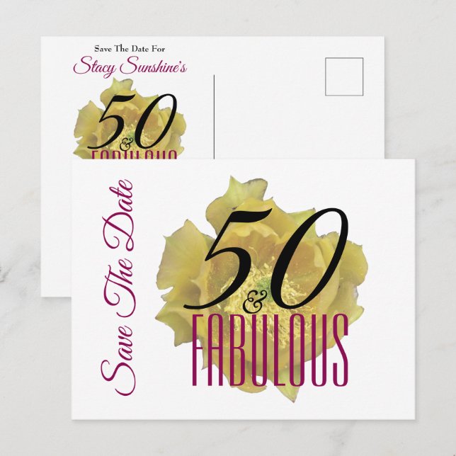 Yellow Cactus Flower 50 and Fabulous Save The Date Announcement Postcard (Front/Back)