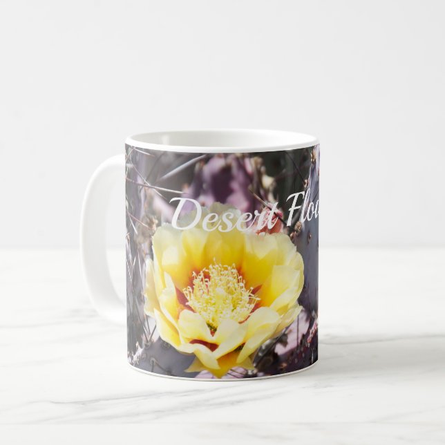 Yellow cactus flower in spring mouse pad coffee mug (Front Left)