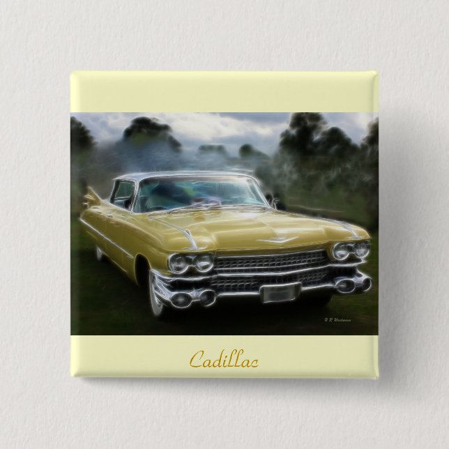 Yellow Cadillac 2 Inch Square Button (Front)