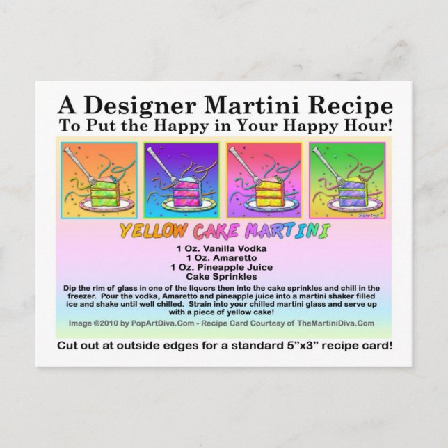 Yellow Cake Martini Recipe Card Postcard (Front)
