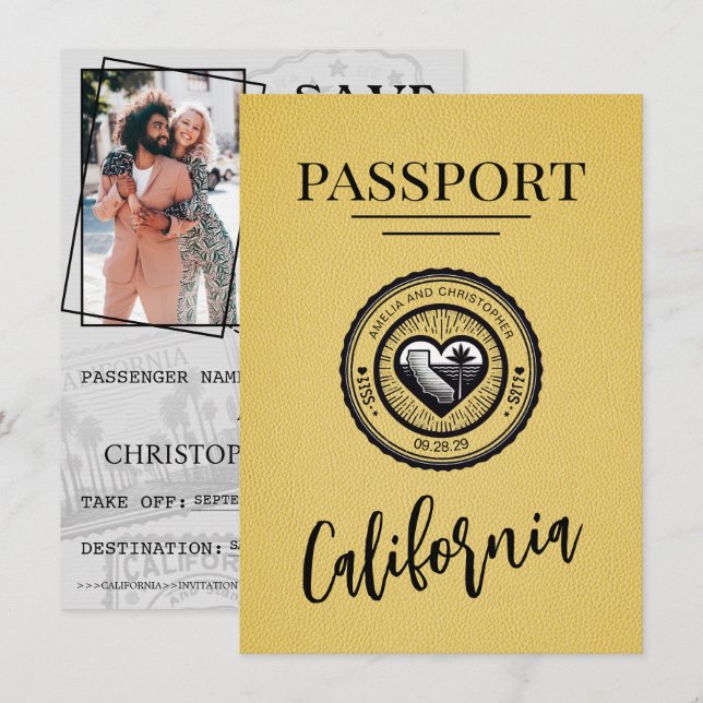 Yellow California Passport Save The Date (Front/Back)