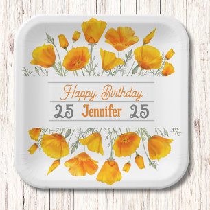 Yellow California Poppies Personalized Paper Plate