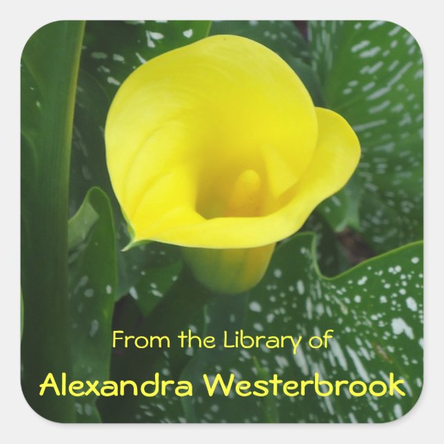 Yellow Calla Personalized Bookplate Square Sticker (Front)